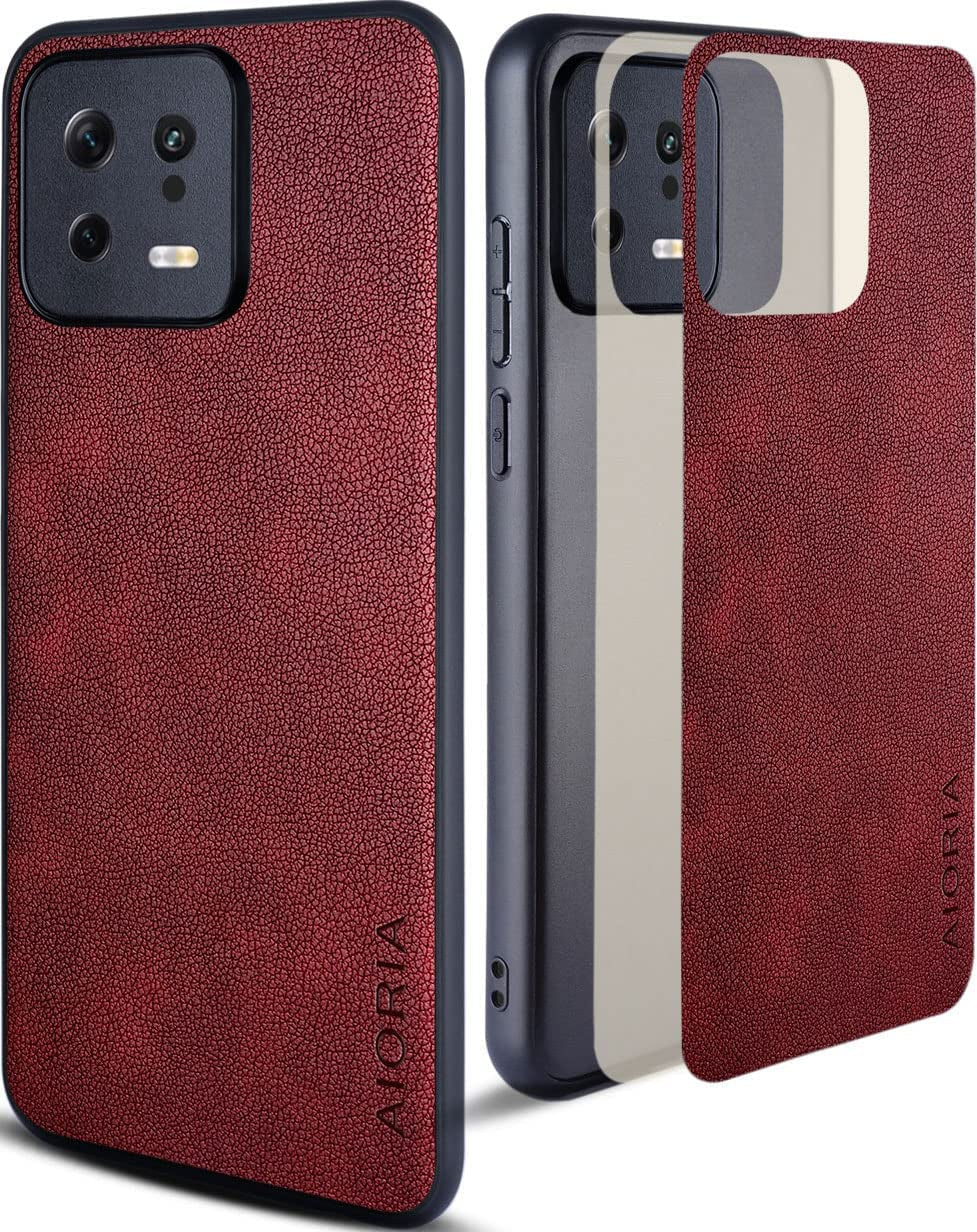 AIORIA for Xiaomi 13 Case, Premium Leather Phone Cover Retro Design Full Protective Case for Xiaomi 13 5G (Orange) AIORIA Red