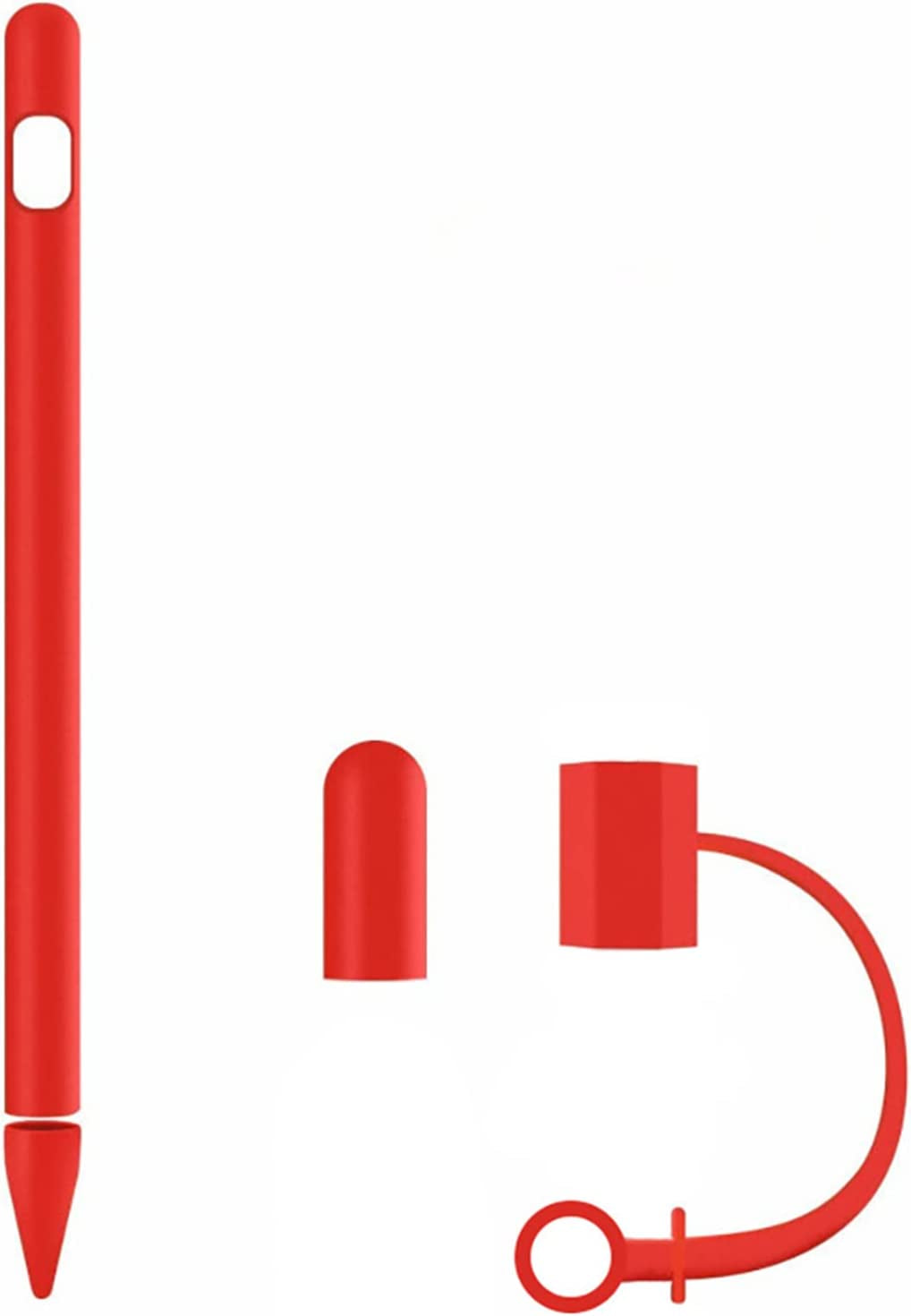 Siduater Silicone Sleeve for Apple Pencil 1St Generation, Ultra Light Pen Skin Case Cover Accessories Soft Protective Ipad Pencil Grip Holder with 2 Nib Cover, 1 Cable Adapter Tether, Pink siduater Red