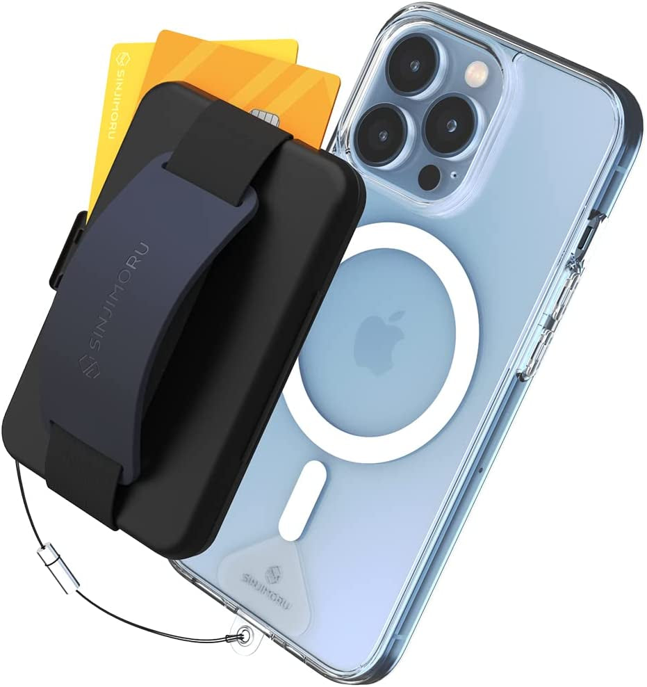Sinjimoru Secure Magnetic Wallet as Phone Grip Stand for Magsafe Wallet, Cell Phone Wallet Stick on with Phone Kickstand & Phone Grip Holder for Iphone 12/13 and 14 Series. M-Card Zip Black Sinjimoru Co.Ltd M-Card Zip Navy Wallet for Magsafe