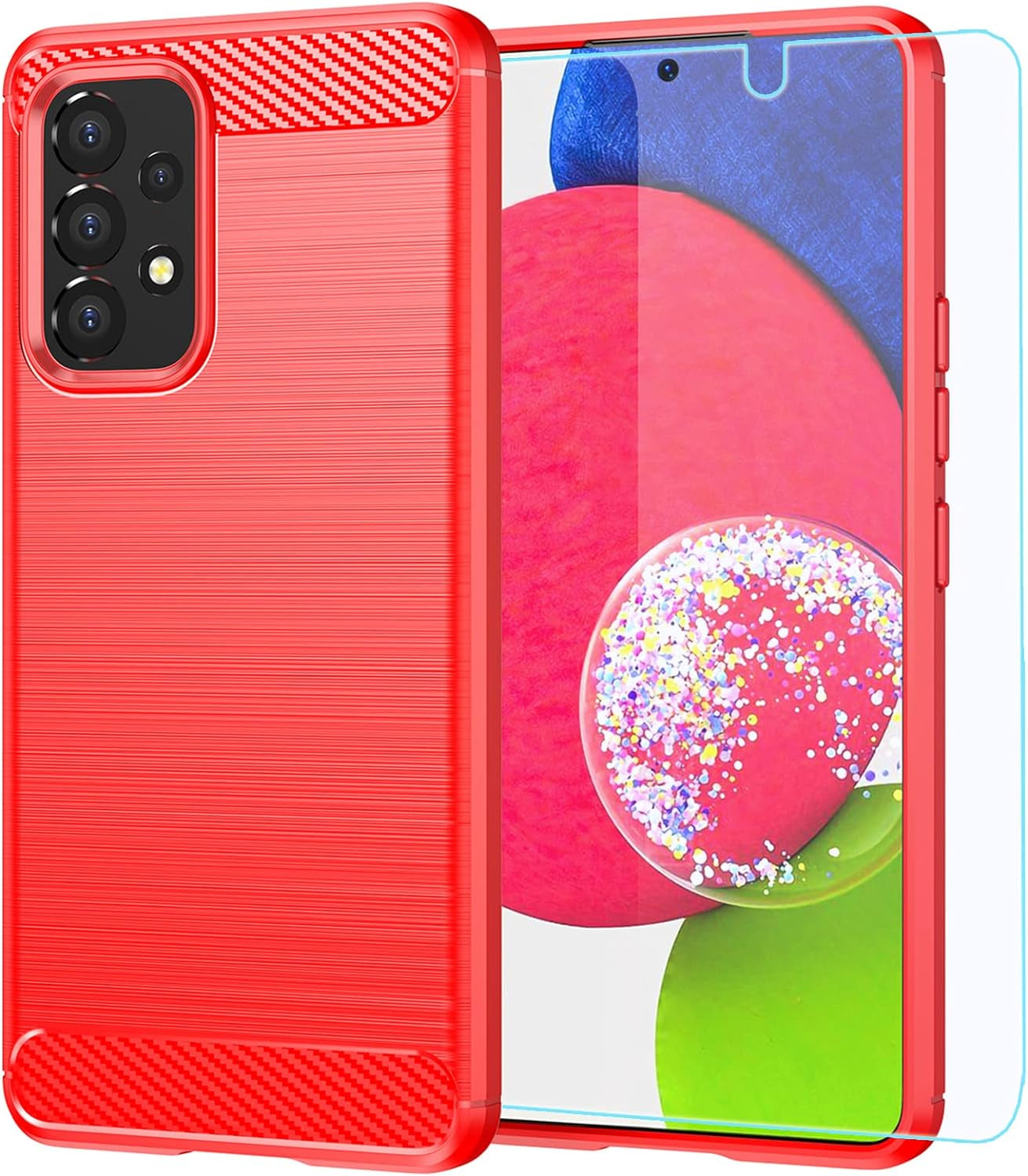 M MAIKEZI Samsung A53 5G Case,Galaxy A53 5G Case,With HD Screen Protector, Fashion Shock-Absorption Flexible TPU Bumper Soft Rubber Protective Case Cove for Samsung Galaxy A53 5G (Navy Brushed TPU) JINZHI Inc Samsung Galaxy A53 5G Red Brushed Tpu Case
