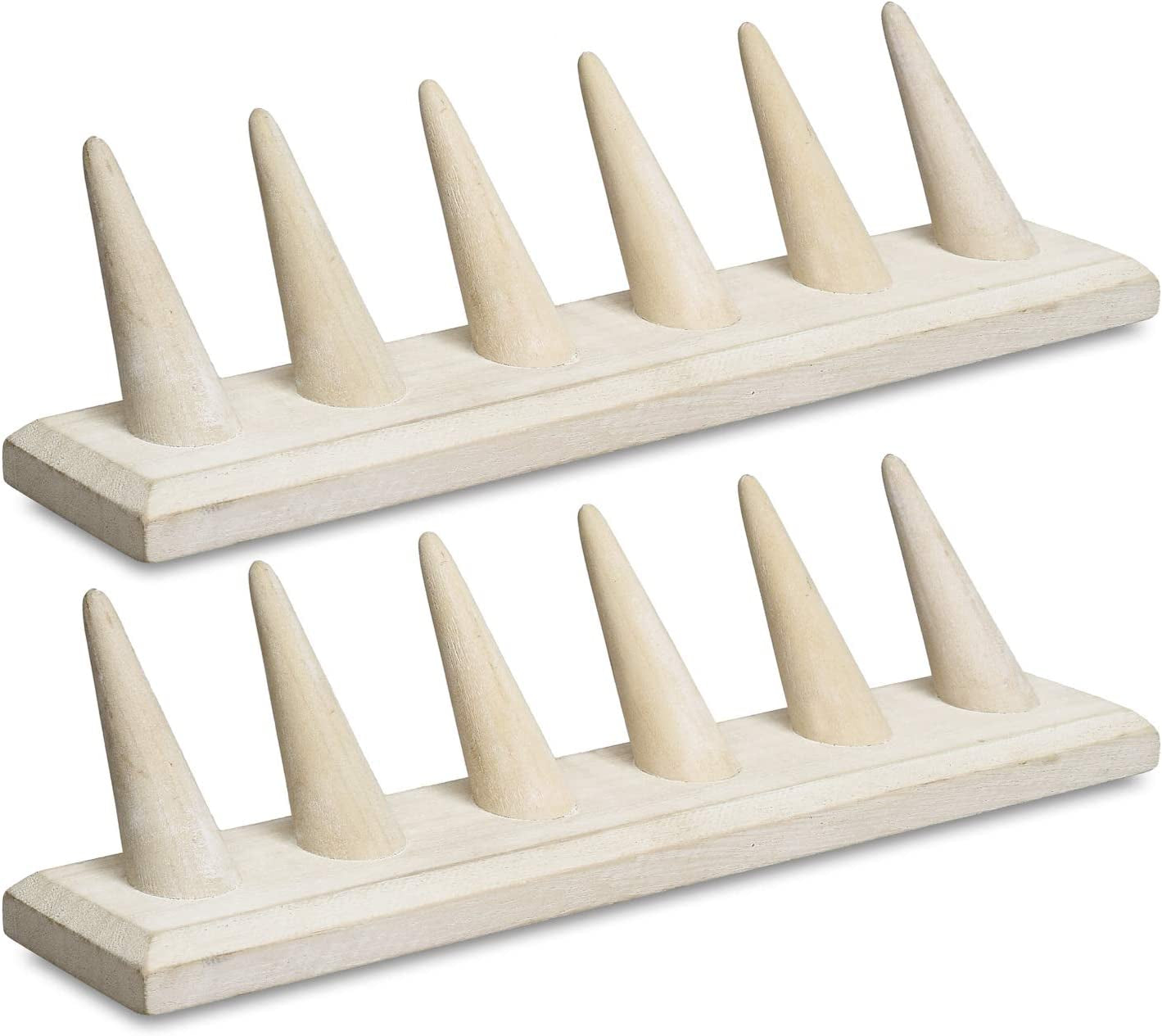 Mooca 2 Pcs Set Finger Ring Stand Jewelry Display Holder Showcase Display Stands 11" X 2 1/4" X 2 3/4", Brown MOOCA Wash White