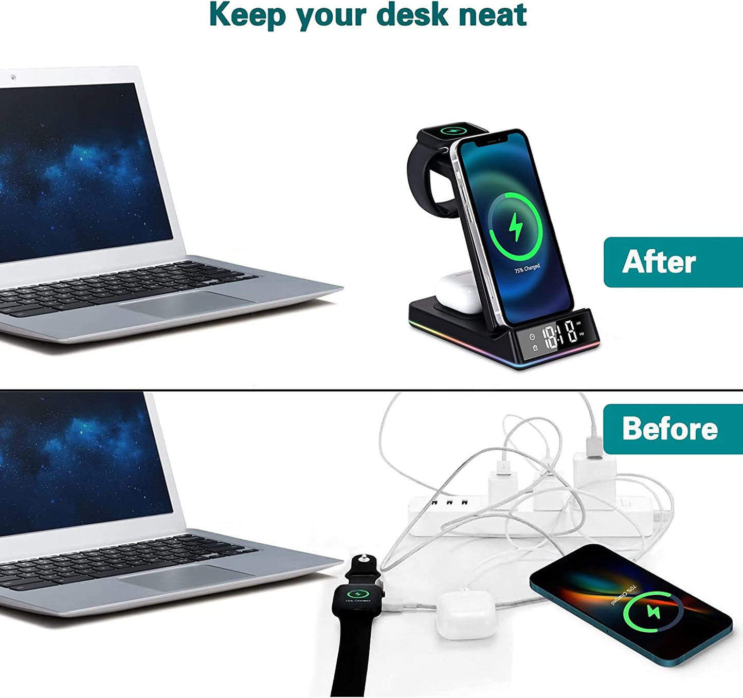 FYY Wireless Charger,5 in 1 Foldable QI Fast Wireless Charging Station Compatible with Iphone 13/12/11 Pro Max/Xs Max/Xr/Xs/X/8/Se,Iwatch Series 7/6/5/4/3/2/Se,Airpods Pro/3/2 - Black GUANGZHOU WENYI COMMUNICATION EQIPMENT CO.,LTD