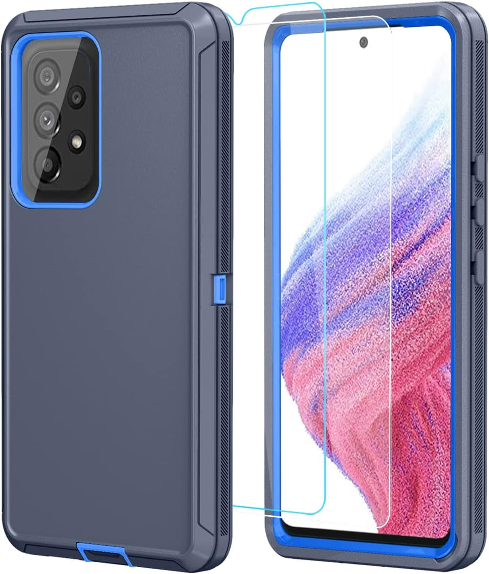 ONOLA Galaxy A53 5G Case: Winered Pink, Tempered Glass + HD Screen Protector (2 Pack) ONOLA Navy Darkblue