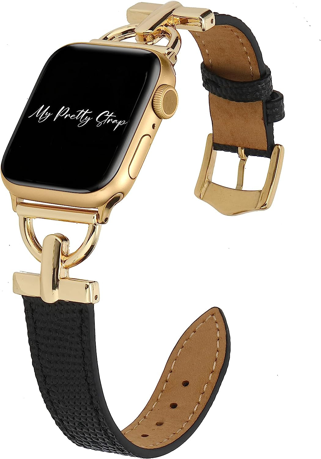My Pretty Strap Glam Leather Band Compatible with Apple Watch 38/40/41Mm or 42/44/45/49Mm, Stainless Steel and Genuine Leather for Women My Pretty Strap Gold 38MM / 40MM / 41MM