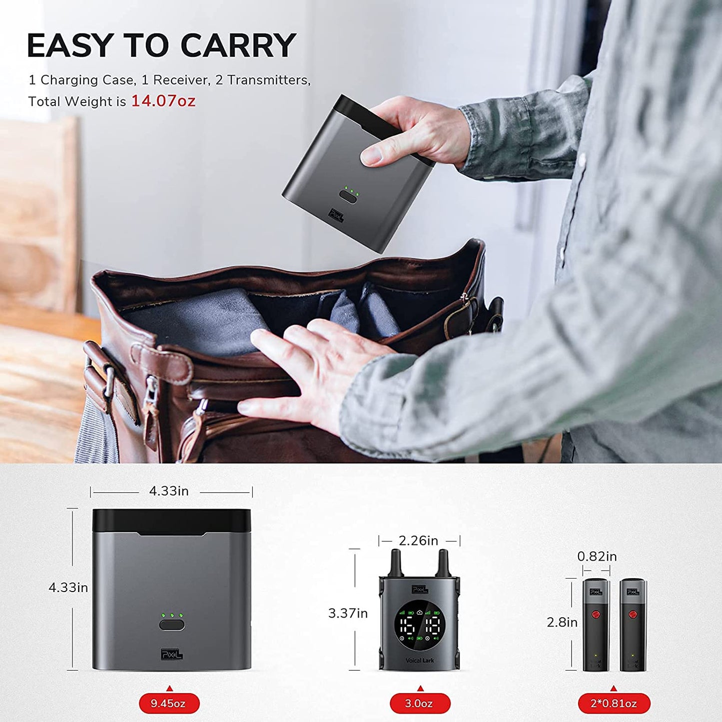 PIXEL UHF Wireless Lavalier Microphone System with Charging Case Professional Lapel Mic with 1 Receiver and 2 Transmitters for Smartphone, DSLR Camera, PA Speaker, Youtube, Video Recording PIXEL