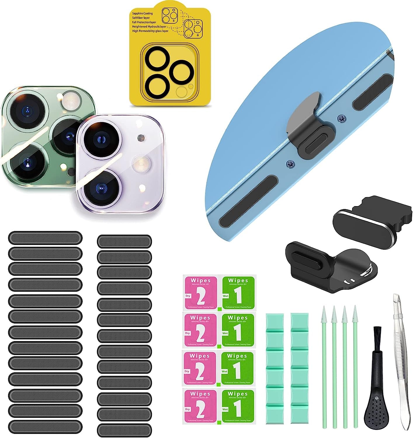 Iphone Speaker Dustproof Stickers Protector,Iphone Dust Plug Cover Compatible Iphone 14/13/12/11 All Series,With Cleaner Tools Cleaning Putty/Tweezers/Brushes/Wet and Dry Cleaning Wipe/Storage Box Inesore ✅iPhone11Pro/ iPhone11Promax