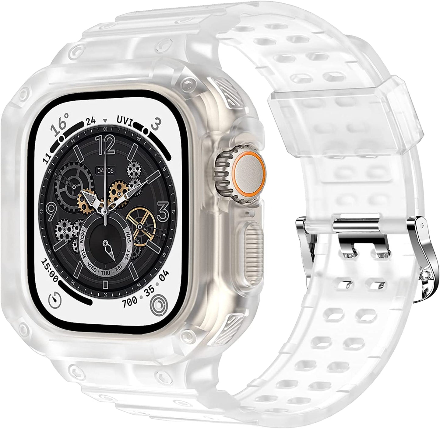 XYF Compatible for Apple Watch Ultra Band 49Mm 45Mm 44Mm 42Mm 41Mm 40Mm 38Mm with Case for Men Women, Shockproof Durable Sport Rugged Case Band for Iwatch SE Series 8 7 6 5 4 3 2 1 XYF Matte Clear 49mm Ultra49mm