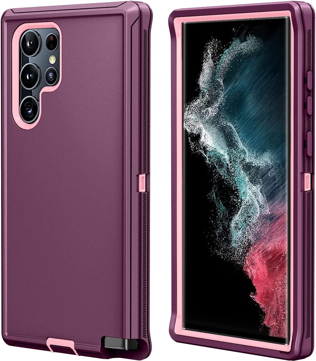 Qinmay Samsung S22 Ultra 5G Case - 3-Layer Heavy Duty Shock Protection, Dust Proof, 6.8 Inch, Grey Skyblue Qinmay Windred