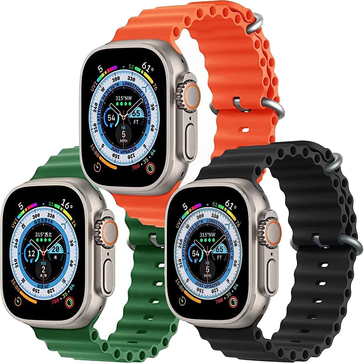 Ocean Band Compatible for Apple Watch Band Adjustable Sports Strap for Apple Watch Series Ultra/8/7/6/5/4/3/2/1/Se Compatible with 42Mm 44Mm 45Mm 49Mm Case Size Lushan Black/Orange/Green