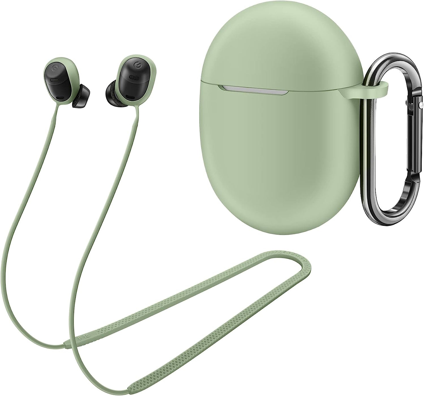 AHBTEYM Memory Foam Ear Tips for Google Pixel Buds Pro Silicone Case Cover with Keychain,Anti-Lost Strap,Anti-Slip Foam Tips for Pixel Buds Pro 2022 3 Pairs S/M/L (Black Case+Black Strap+Black Eartip) AHBTEYM Lemongrass Case+Lemongrass Strap