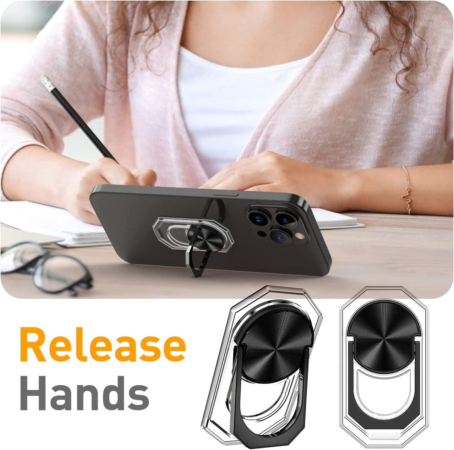 KACHEN 2 Packs Ring Holder, Cell Phone Ring Holder Stand, 360 Degree Rotation Finger Ring Kickstand with Polished Metal Phone Grip for Magnetic Car Mount KACHEN