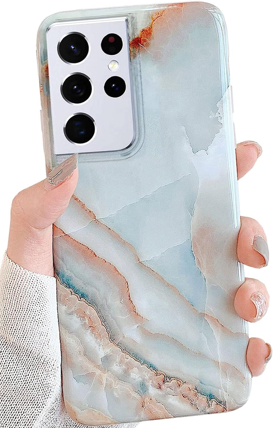 J.West Galaxy S21 Ultra 5G Case 6.8-Inch,Luxury Saprkle Bling Glitter Leopard Print Design Soft Metallic Slim Protective Phone Cases for Women Girls Clear TPU Bumper Silicone Cover Case Rose Gold J.west Agate Slice