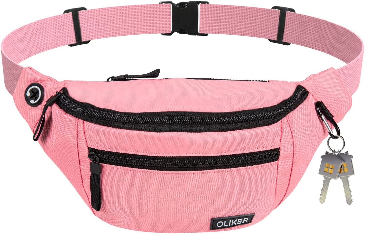 OLIKER Fanny Pack for Men Women,Large Crossbody Waist Bag Pack with 4-Zipper Pockets Adjustable Straps Side Key Ring Gifts for Outdoor Sports for Walking Running Travel Hiking Fit All Phones (Black) OLIKER Pink