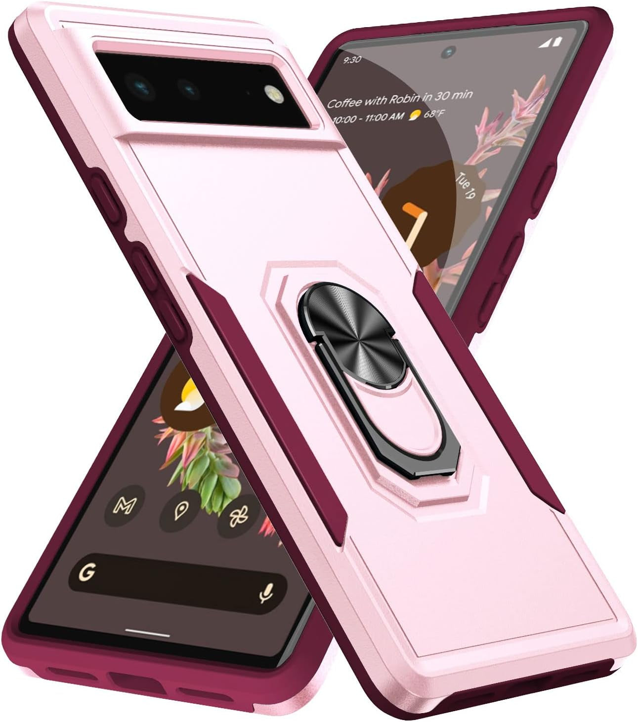 Case for Pixel 6 Pro,Google 6 Pro Case Protector with Car Mount Kickstand Metal Ring - Shock-Absorption Bumper Cover for Google Pixel 6 Pro Case Anti-Scratch (Purple) Anzruosu Pink Google Pixel 6 6.4"