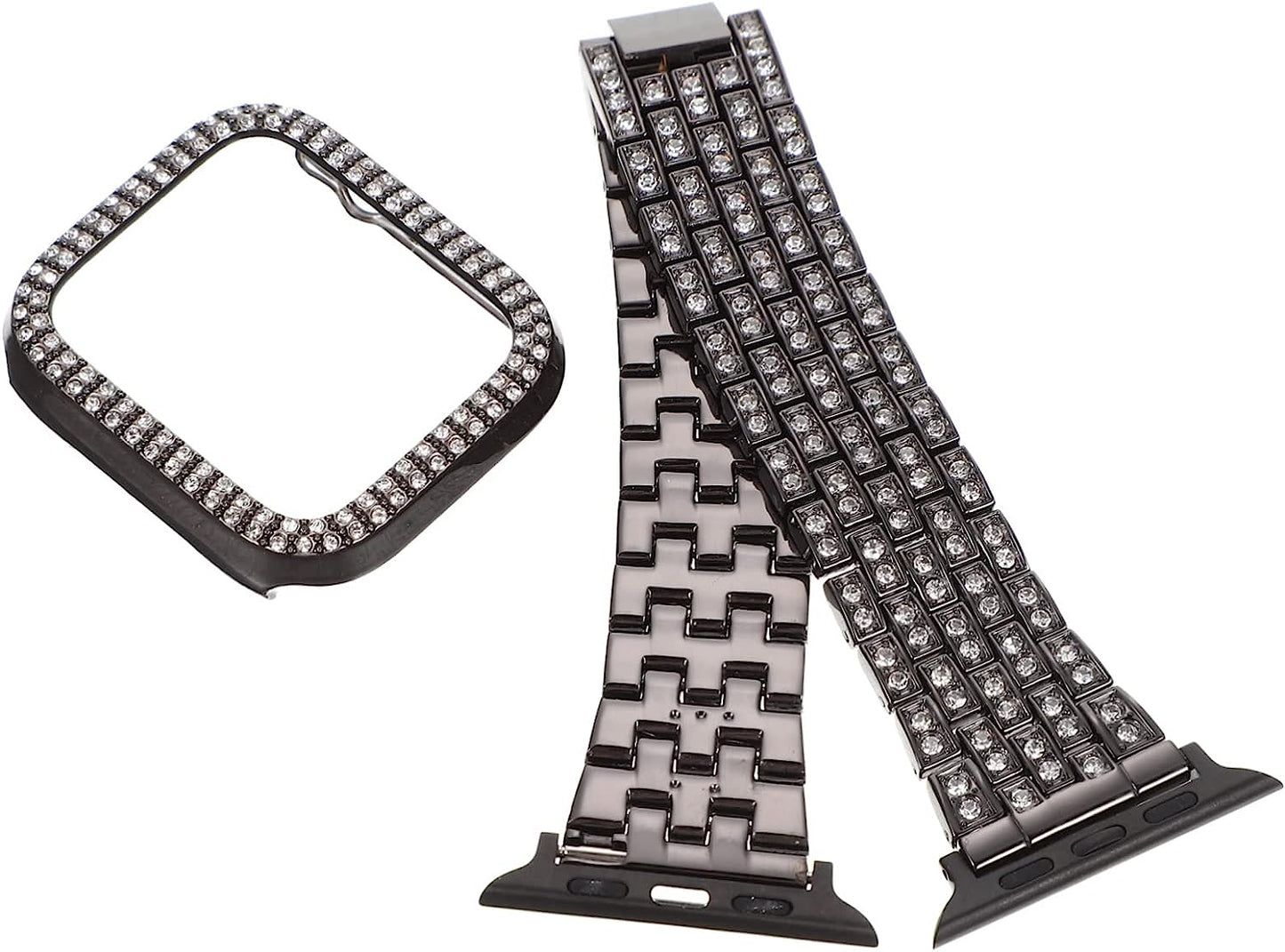 Mikikit Aplple Watch Bands 4 Sets Anti- Decorative Watch Case Band Watchband Anti-Slip Anti-Skid Portable Belt Rhinestone Metal of Replacement Replaceable Strap Slip Mikikit Black 0.3X3.5X19CM