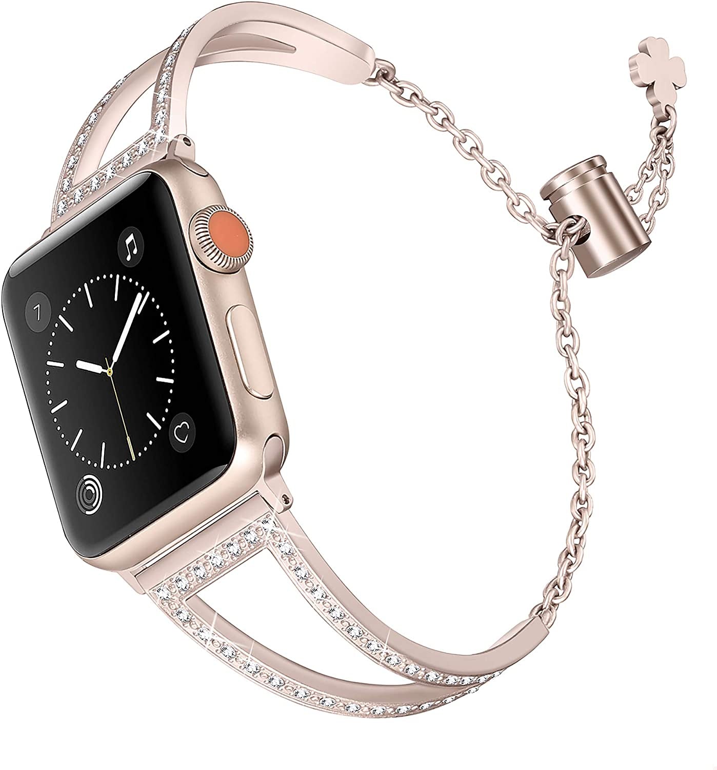 Secbolt Bling Bands Compatible with Apple Watch Bands 38Mm 40Mm 41Mm 42Mm 44Mm 45Mm Iwatch Series 8/7/6/5/4/3/2/1/SE, Women Dressy Metal Jewelry Bracelet Bangle Wristband Stainless Steel Secbolt Champagne Gold 42mm/44mm/45mm