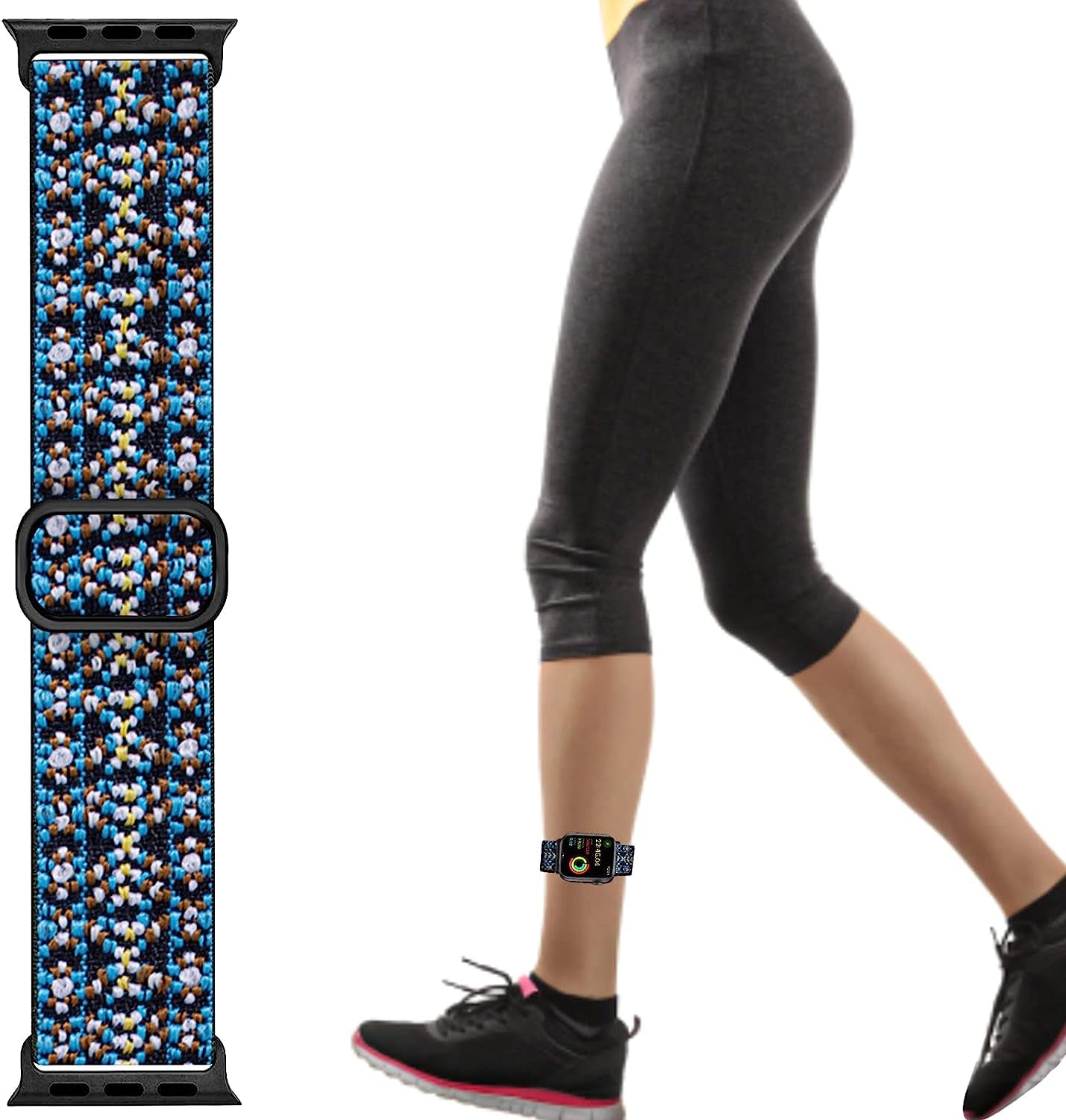 Elastic Ankle/Arm Band Compatible with Apple Watch 49Mm 45Mm 44Mm 42Mm 41Mm 40Mm 38Mm, Breathable Nylon Armband for Iwatch Ultra SE Series 8 7 6 5 4 3 2 1, Sport Loop Ankle Strap for Women Men Keepamor BohoGreen 38/40/41