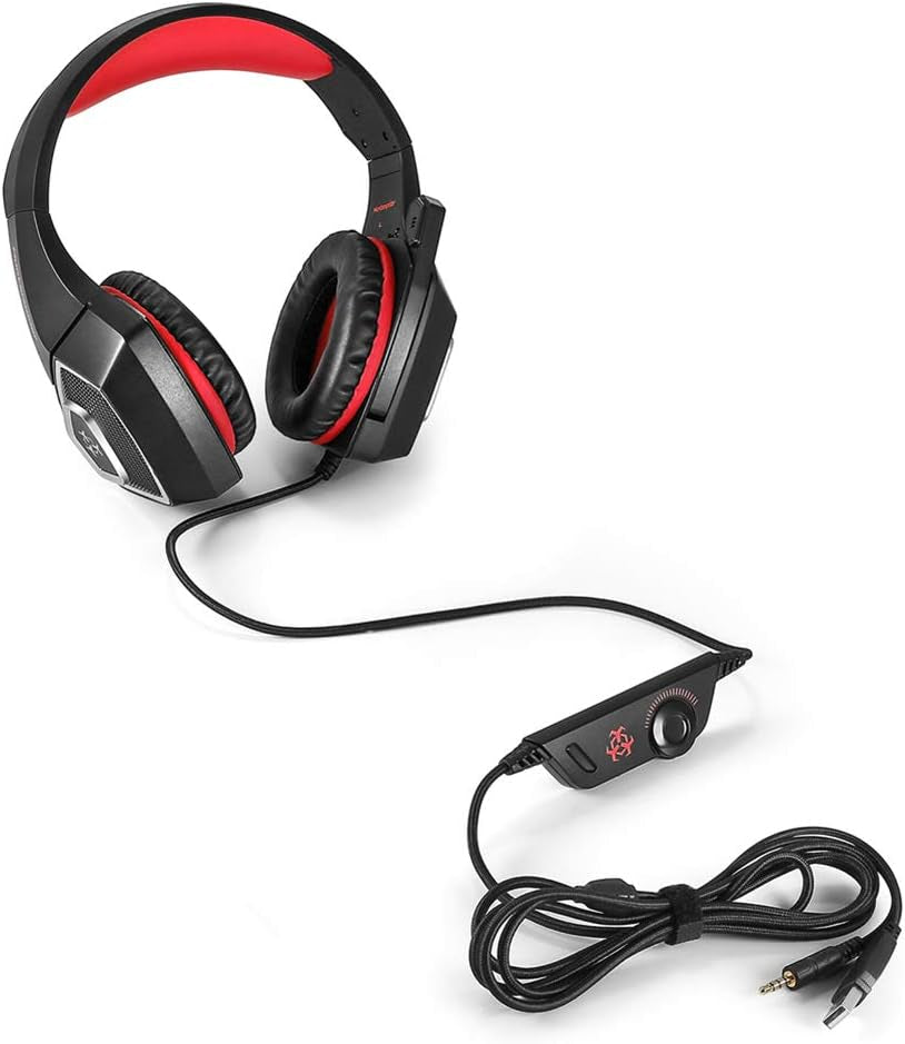 Gaming Headset RGB Illuminated Computer Headphones Wired Earphones Subwoofer Headset E-Sports Accessories Sound Enhancement Equipment with Microphone for PC, Smart Phones, Tablets (Red) Crazy-Store