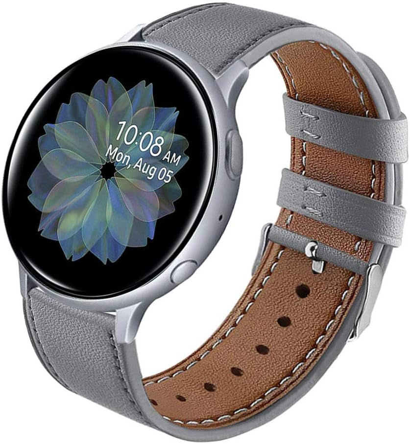 Sankel Compatible for Samsung Galaxy Watch Active 2 Band,Women Men 20Mm Genuine Leather Watch Strap Replacement Wristband for Samsung Galaxy Watch Active/Active 2/Galaxy Watch 42Mm/Gear Sport (Brown) Sankel Gray