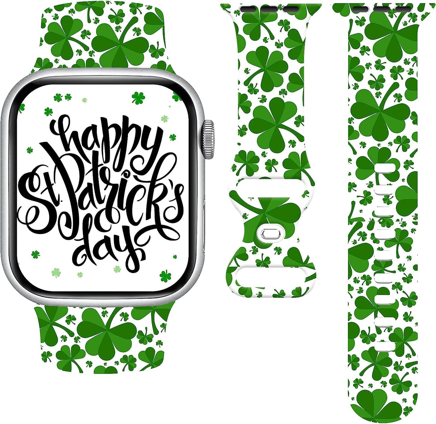 St. Patricks Day Watch Band Compatible with Apple Watch 38Mm 40Mm 41Mm 42Mm 44Mm 45Mm, Four Leaf Clover Shamrock Silicone Replacement Bands Wristbands Strap Compatible with All Iwatch Series WANSENCE st patricks day-2 42mm/44mm/45mm