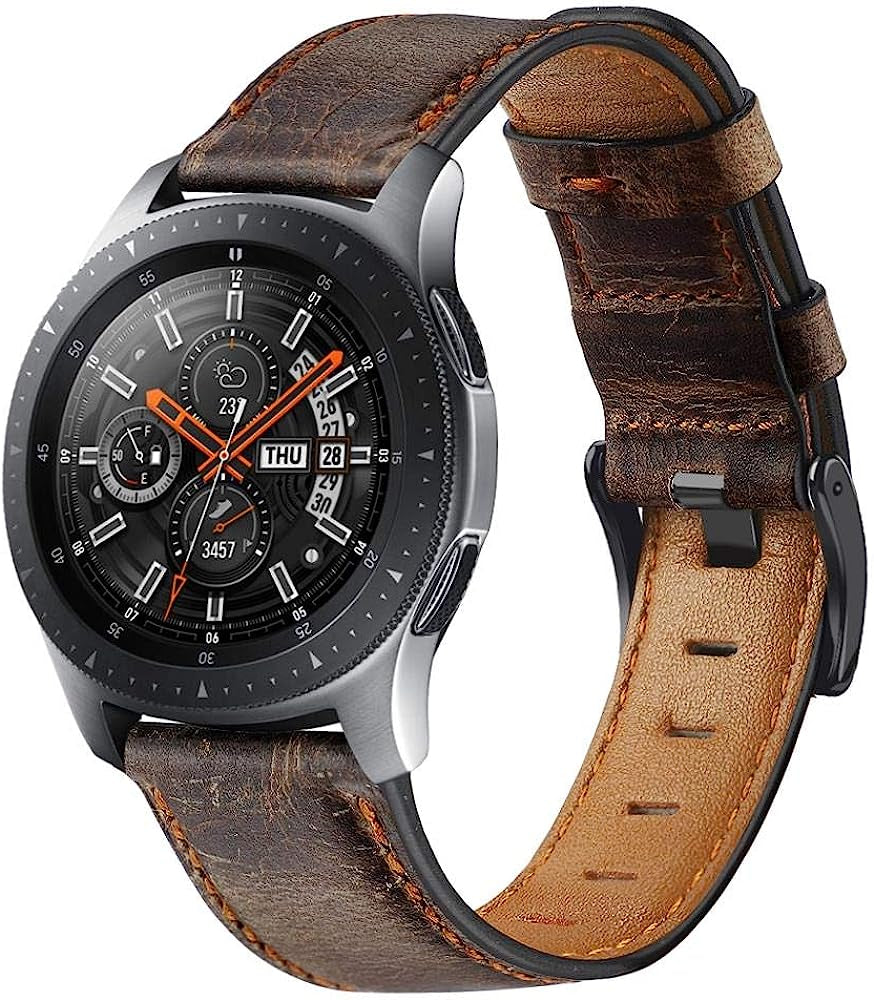 Compatible with Samsung Galaxy Watch 46Mm, 22Mm Genuine Leather Band for Samsung Gear S3 Frontier/Huawei Watch GT 2 46Mm, Leather Strap Replacement for Men Women EIHAIHIS deep brown