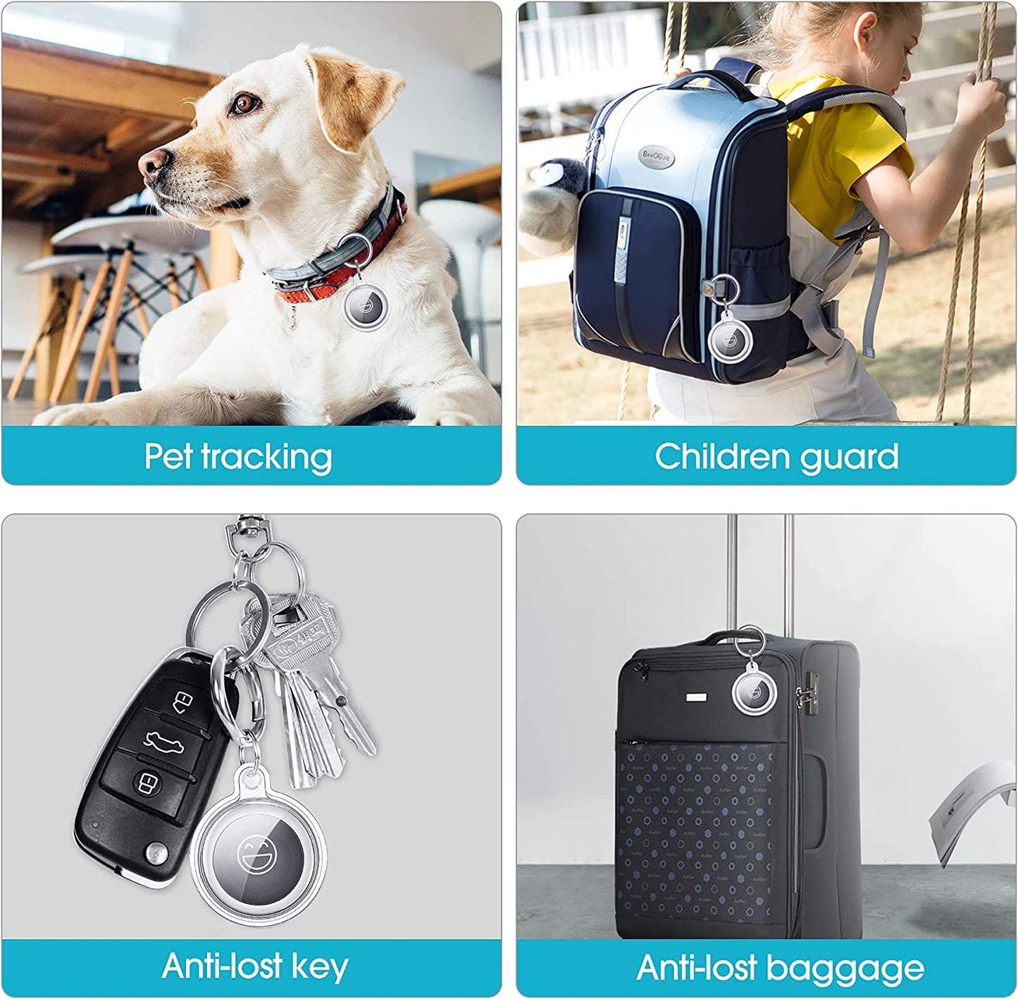 Clear Case for Airtag, Smidream Soft TPU 360 Degree Protection Airtag Case, Waterproof Protective Cover Airtag Holder with Key Ring for Luggage, Dog, Cat, Pet ( Protective Film Included ) (4 Pack) Smidream