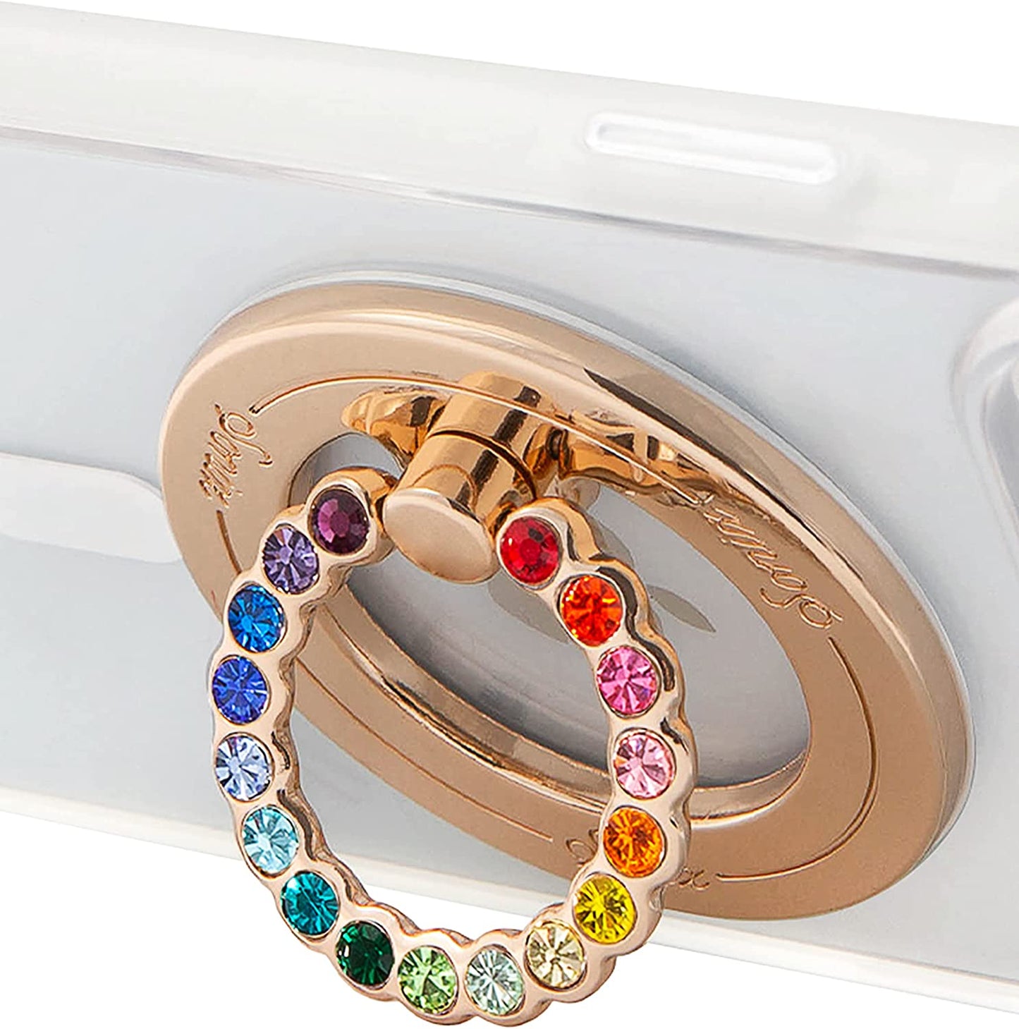 Sonix Magnetic Phone Ring Holder with Finger Ring and Phone Stand for Iphone 14/13 / 12 Series Magsafe Cases (Gold/Clear) Lenntek Gold/Rainbow