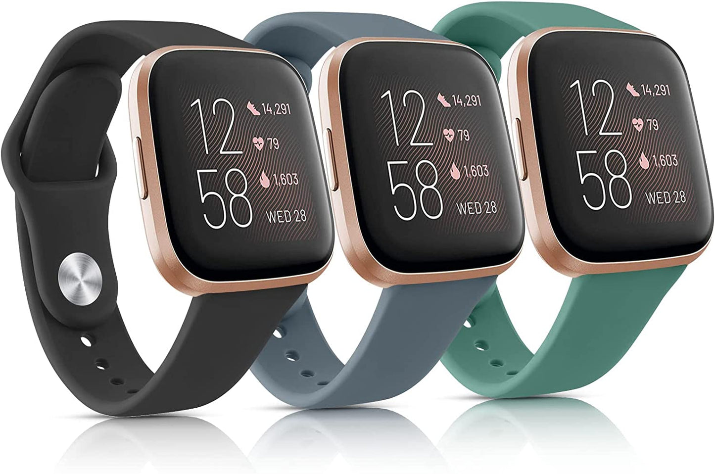 3 Pack Silicone Bands Compatible with Fitbit Versa 2 Bands for Women Men, Soft Breathable Sport Replacement Wristbands for Fitbit Versa 2 / Fitbit Versa/Versa Lite/Versa SE Vancle Black/Pine Green/Blue Grey