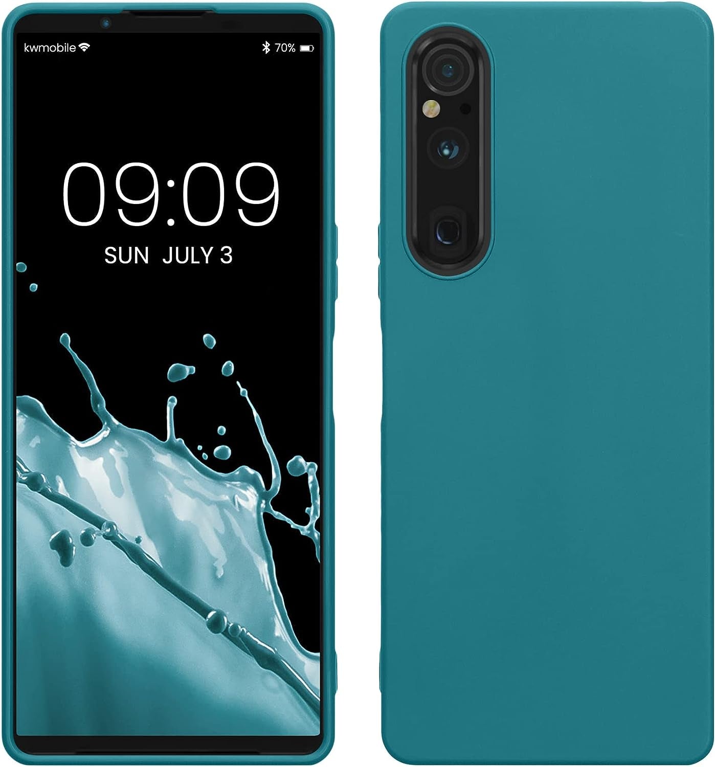 Kwmobile Case Compatible with Sony Xperia 1 V Case - Soft Slim Protective TPU Silicone Cover - Dark Slate KW-Commerce Teal Matte
