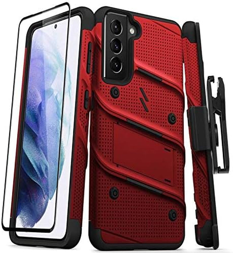 ZIZO Bolt Series for Galaxy S21 Case with Screen Protector Kickstand Holster Lanyard - Blue & Black Zizo Red/Black