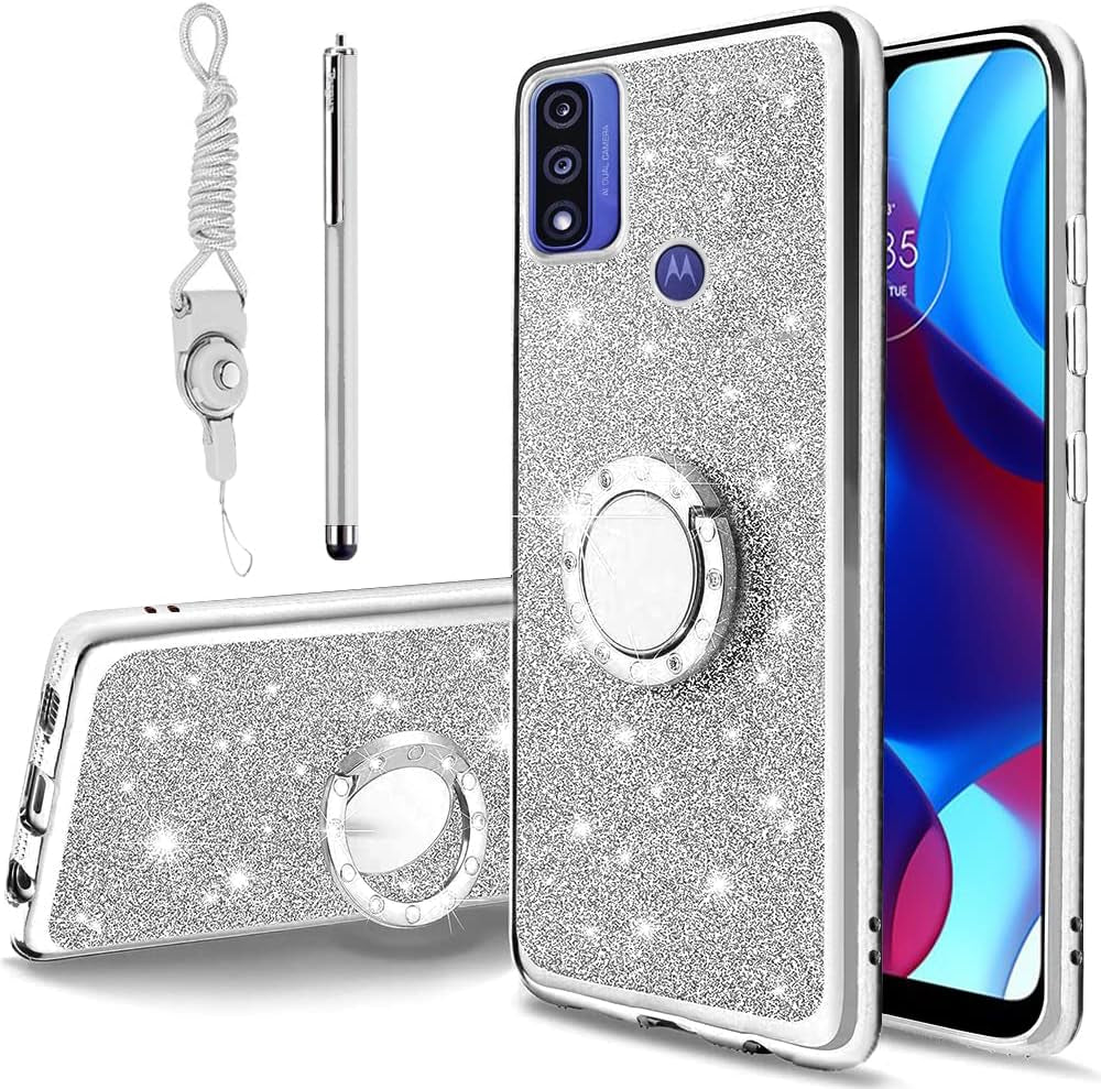 B-Wishy for Moto-G Pure Phone Case,Moto G-Power 2022 Case with Kickstand Ring Holder,Square Rivet for Girls Women Anti-Shock Slim Shockproof TPU Cover Phone Case for Moto G Play 2023(Y Black) B-wishy Silver