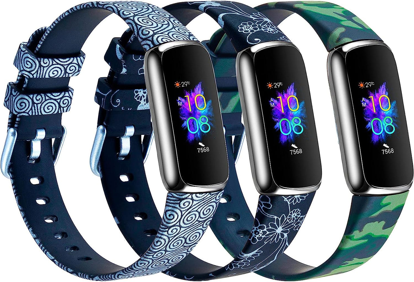 3-Pack Sport Bands Compatible with Fitbit Luxe, Classic Soft Silicone Replacement Wristband Strap Small Large for Women Men voma