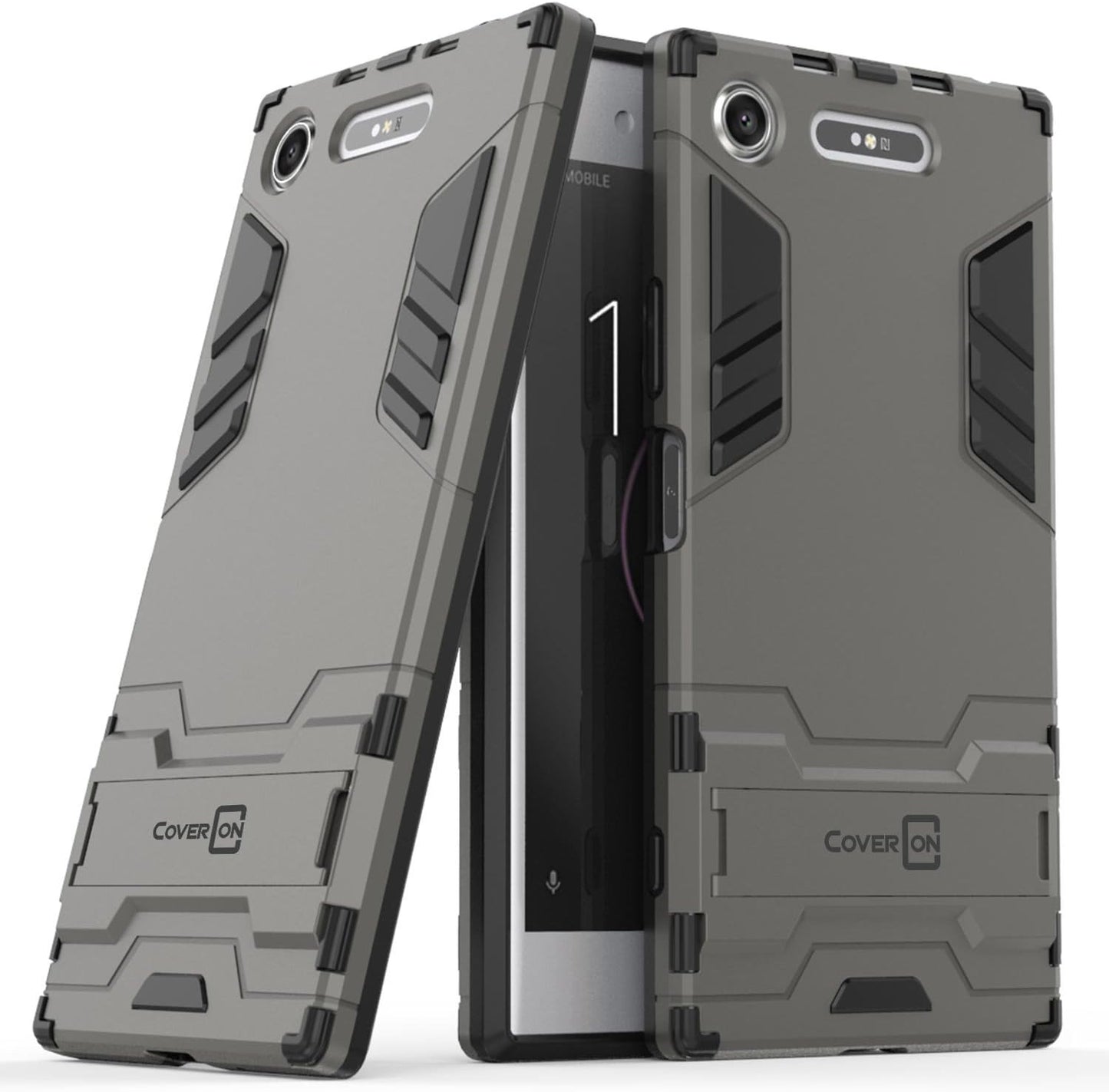 Sony Xperia XZ1 Case, Coveron Shadow Armor Series Modern Style Slim Hard Hybrid Phone Cover with Kickstand Case for Sony Xperia XZ1 - Red CoverON Gray