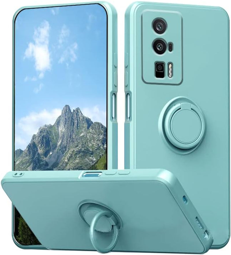 Wousunly Compatible with Poco F5 Pro Case with Ring Kickstand Black, Xiaomi Poco F5 Pro Phone Case Silicone Liquid with Soft Microfiber Lining Slim Shockproof Protective Cover (Black) Wousunly Blue