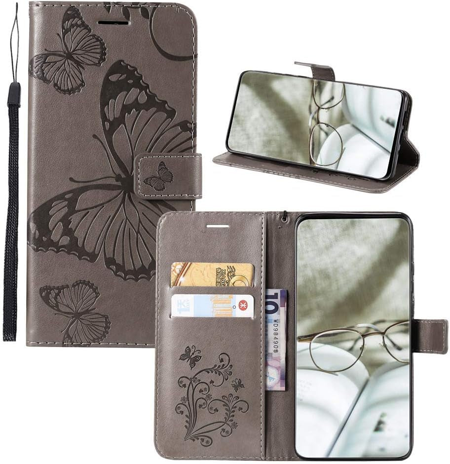 IVY V30 Butterfly Wallet Case for LG V30 - Blue IVY Gray