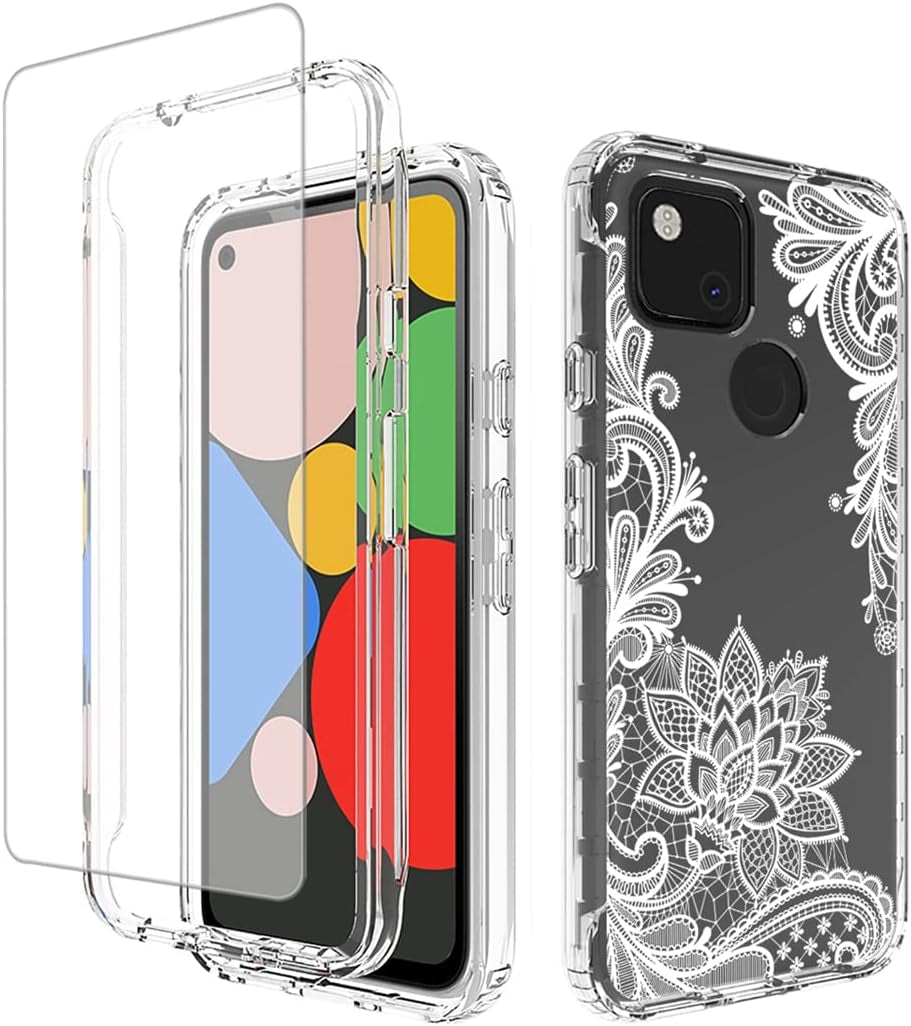 Yodueiv for Google Pixel 4A (Not Fit Pixel 4A 5G) G025J, GA02099 Case with Tempered Glass Screen Protector, Full-Body Cute Clear Floral Pattern Protective Phone Cover Case for Google Pixel 4A (Flower) Yodueiv Mandala