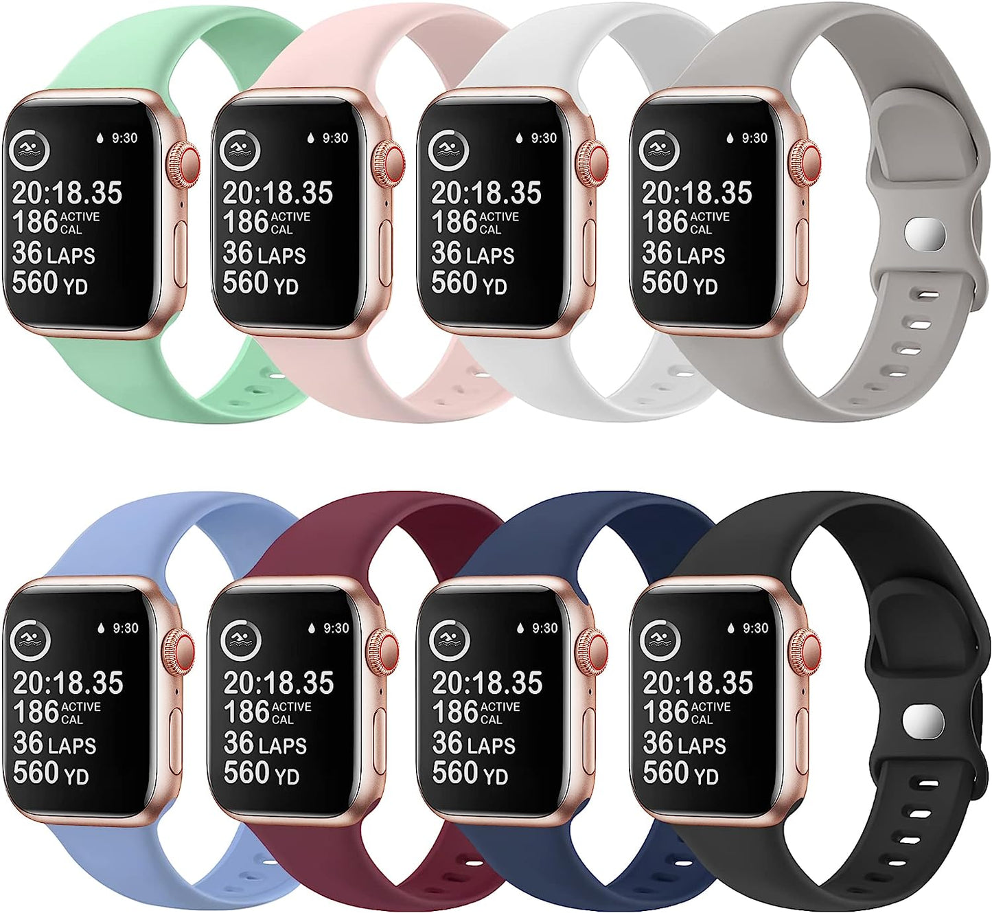 8 Pack Watch Bands Compatible with Apple Watch Band 38Mm 40Mm 41Mm 42Mm 44Mm 45Mm 49Mm for Women Men, Soft Silicone Waterproof Sport Strap Replacement Wristbands for Iwatch Series 8 7 6 5 4 3 2 1 SE OriBear 8 Pack D (Cyan/Pink/White/Dark Gray/Haze Blue/Wine Red/Sapphire/Black) 38mm/40mm/41mm S/M