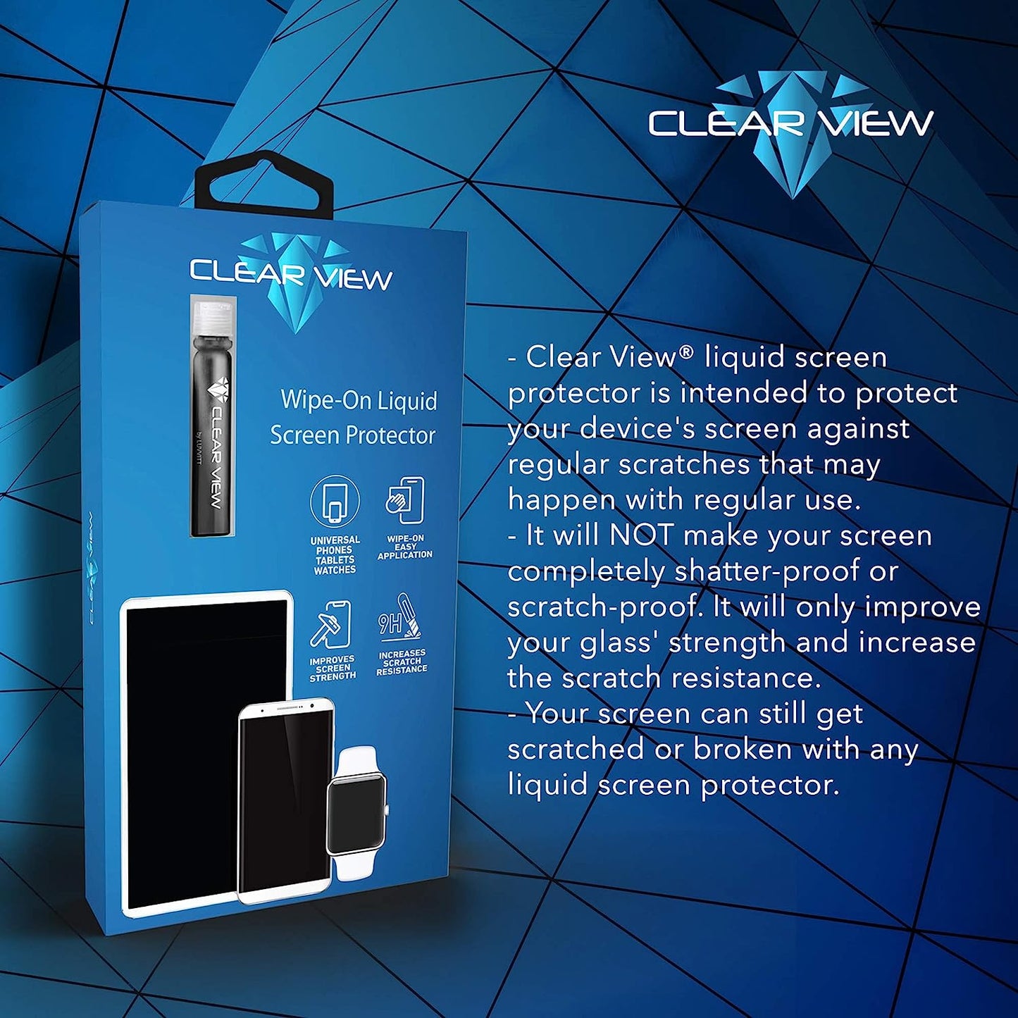 Clearview Liquid Glass Screen Protector | Covers up to 4 Devices | for All Smartphones Tablets and Watches Wipe on Nano Protection - Bottle CLEARVIEW