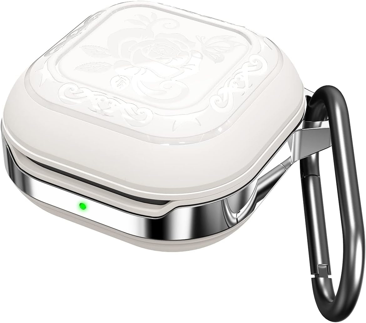 HALLEAST for Galaxy Buds 2 Pro Case 2022/ Galaxy Buds 2 Case 2021/ Galaxy Buds Pro Case 2021/ Galaxy Buds Live Case 2020, TPU Cover Metal Alloy Carrying Case with Keychain Clip, Black HALLEAST Rose Cream