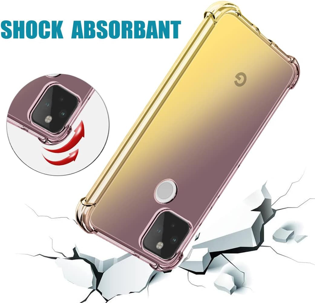 Vokuha for Google Pixel 5 Case with Tempered Glass Screen Protector, Cute Clear Gradient Slim Shockproof TPU Back Phone Protective Cover for Google Pixel 5 Case (Black/Gold) Vokuha