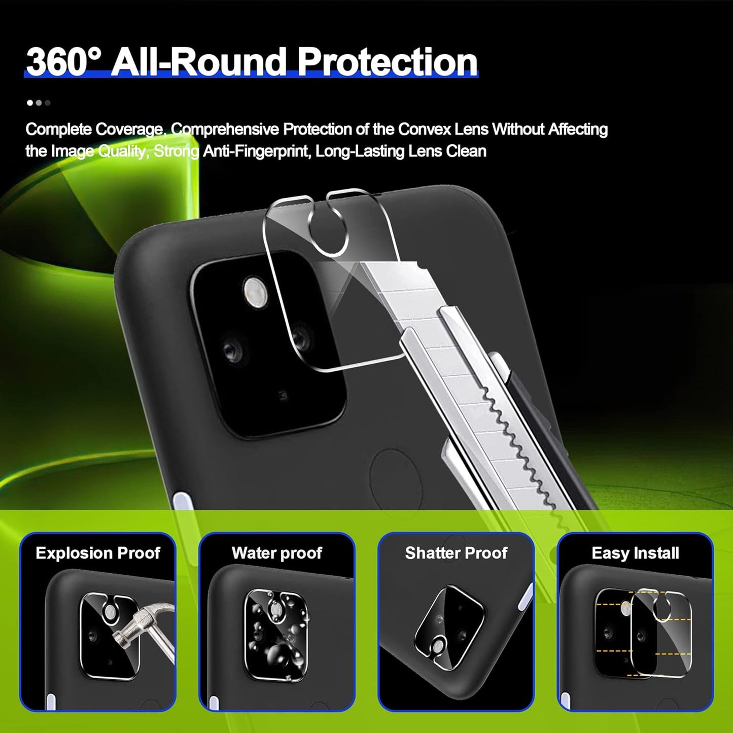 Ogrish 2 Pack Tempered Glass Screen Protector for Google Pixel 4A 5G 6.2 Inch (Not for 4A 4G 5.81 Inch)- and 2 Pack Camera Lens Protector【Hd Clarity】【Anti-Scratch】【Case Friendly】【Anti-Fingerprint】 Ogrish