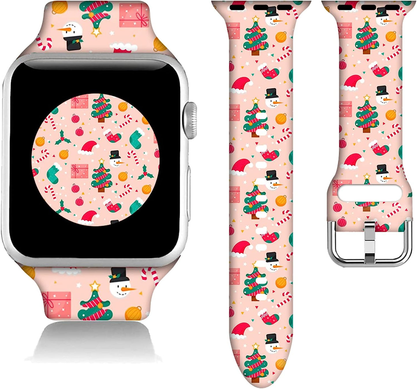 Christmas Gifts Decorations Wristband Straps for Apple Watch Band 38Mm/40Mm/41Mm/42Mm/44Mm/45Mm Soft Silicone Happy New Year Watch Band Strap for Apple Smart Watch Series 7 6 5 4 3 2 1 SE. DGDGDG Merry Christmas Gifts with Snowman Socks And Trees 42mm/44mm/45mm