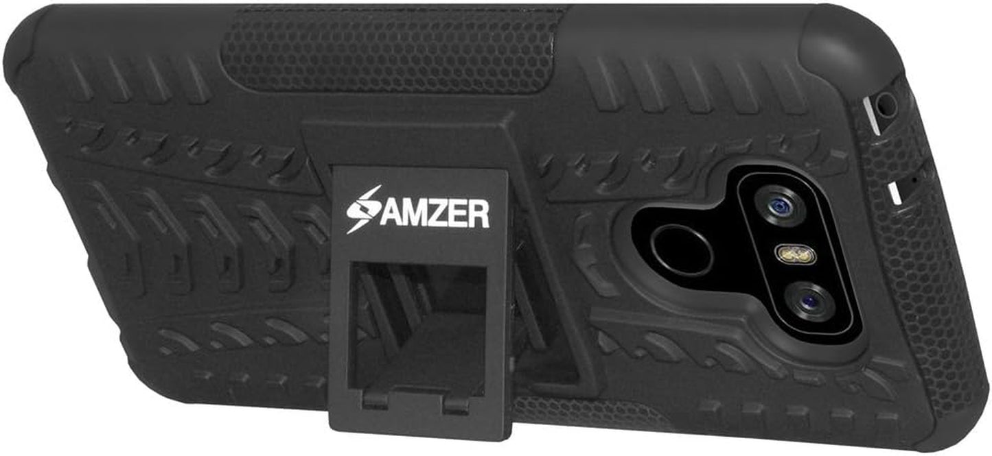AMZER Slim Protective Shockproof Hybrid Warrior Dual Layer Case Skin for LG G6 - Black Amzer