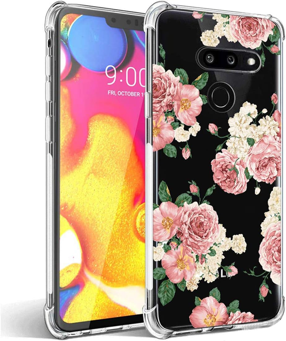 Ueokeird for LG G8 Thinq Case, for LG G8 Case with Flowers, Slim Shockproof Clear Floral Pattern Soft Flexible TPU Back Phone Protective Cover for LG G8 Thinq (2019 Release) (Blossom Flower) Ueokeird Pink Flower