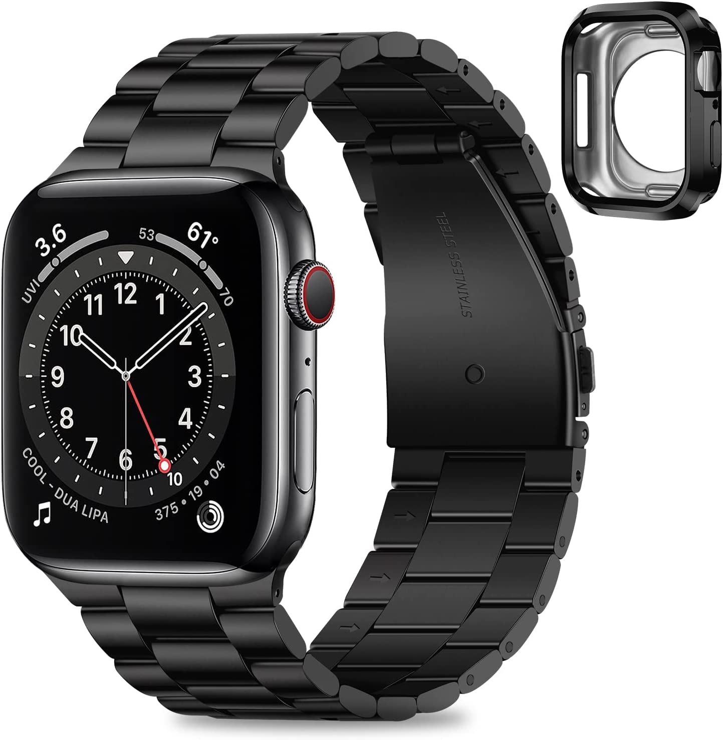 HITZEE Compatible with Apple Watch Band 45Mm 44Mm 42Mm Business Stainless Steel Metal Strap Men Women Link Bands with Case Compatible for Apple Watch SE Series 8 7 6 5 4 3 2 1, 42/44/45Mm Starlight HITZEE Black 38mm/40mm/41mm