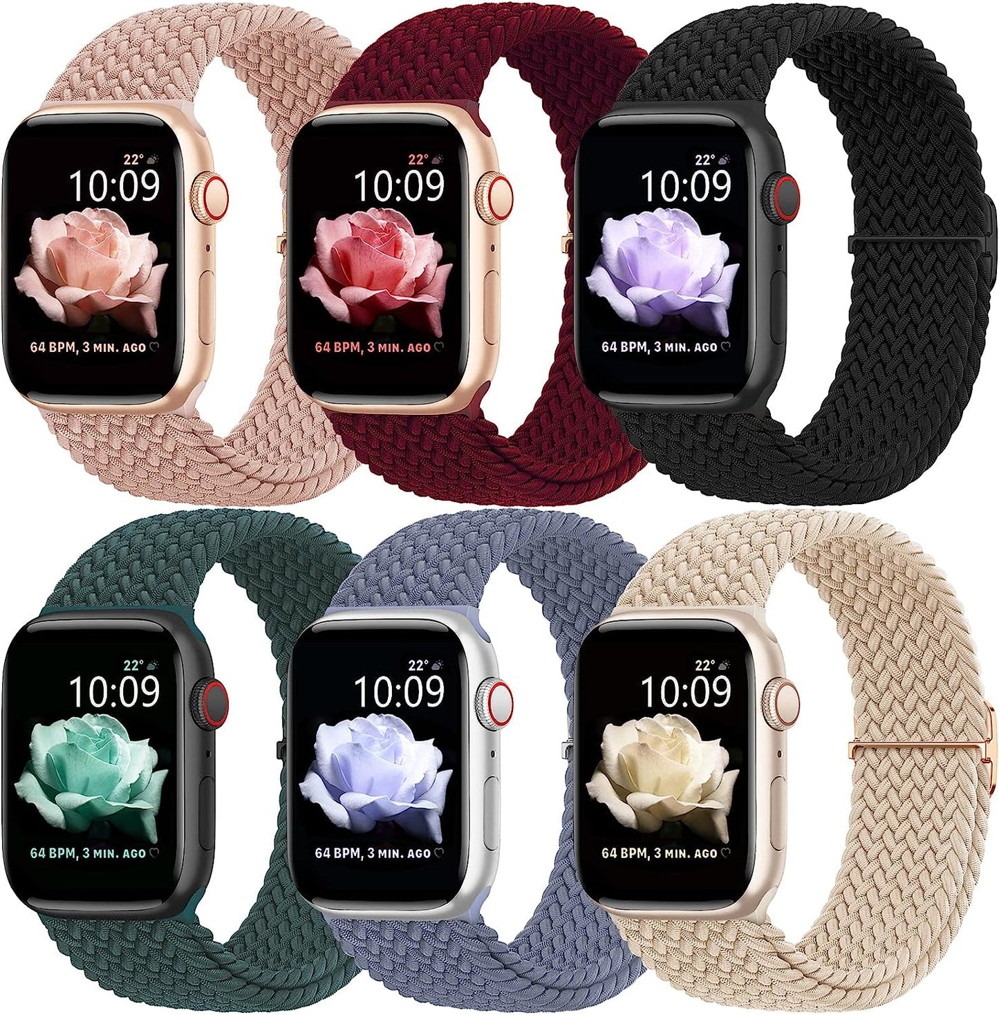 WANLISS Braided Bands Compatible with Apple Watch Band 38Mm 40Mm 41Mm 42Mm 44Mm 45Mm 49Mm for Women Men,Solo Loop Elastic Stretchy Straps Wristbands for Iwatch Series SE 8 7 6 5 4 3 2 Ultra,6Packs WANLISS E,Blue Gray/Beige/Black/Rainforest/Nude Pink/Wine Red 38MM/40MM/41MM