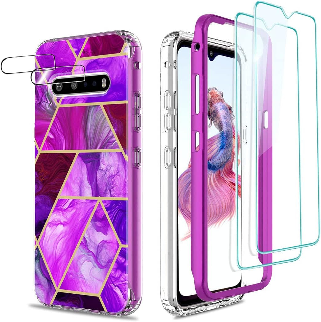 Jeylly Case for LG V60 Thinq, Heavy Duty Shock-Absorption anti Scratch Non Slip Women Girls Marble Full Body Protective Case, Hard PC Soft TPU Hybrid Bumper Case for LG V60 6.8 Inch 2020 - Jade Green Jeylly Violet Purple