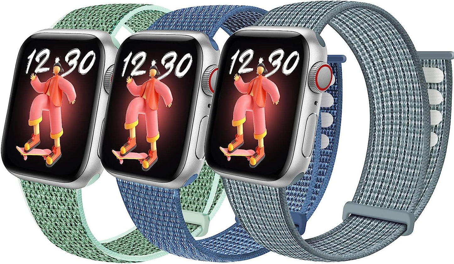 Asondig Compatible for Kids Apple Watch Band 3 Packs Nylon Sport Rainbow Band Replacement Boy Girl Loop Velcro Strap Soft Breathable Wristband for Apple Series 8/7/6/5/4/3/2/1/SE 38/40/41Mm&42/44/45Mm Asondig Blue+Green+Celestial Teal 42/44/45mm