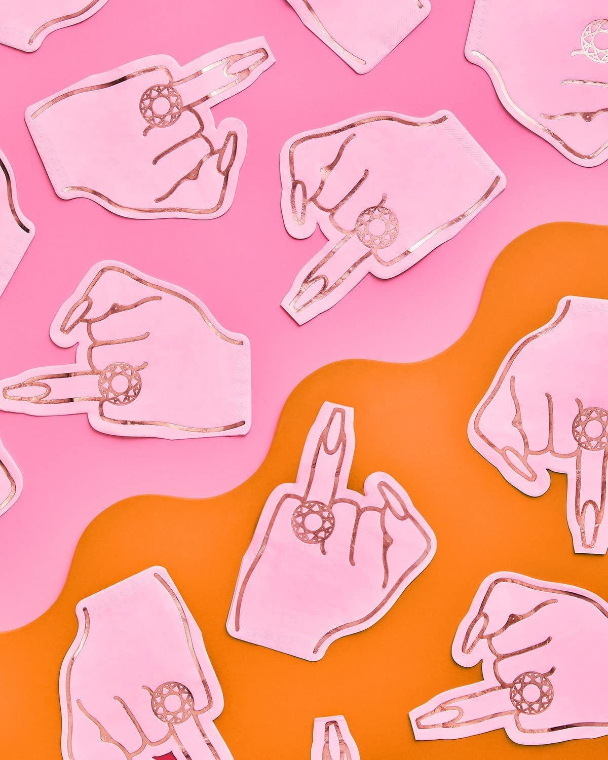 Xo, Fetti Bachelorette Party Ring Finger Napkins - 25 Count | Rose Gold + Pink 3-Ply Cocktail Napkins, Bach Decorations, Bridal Shower Gift, Engagement Party xo, Fetti