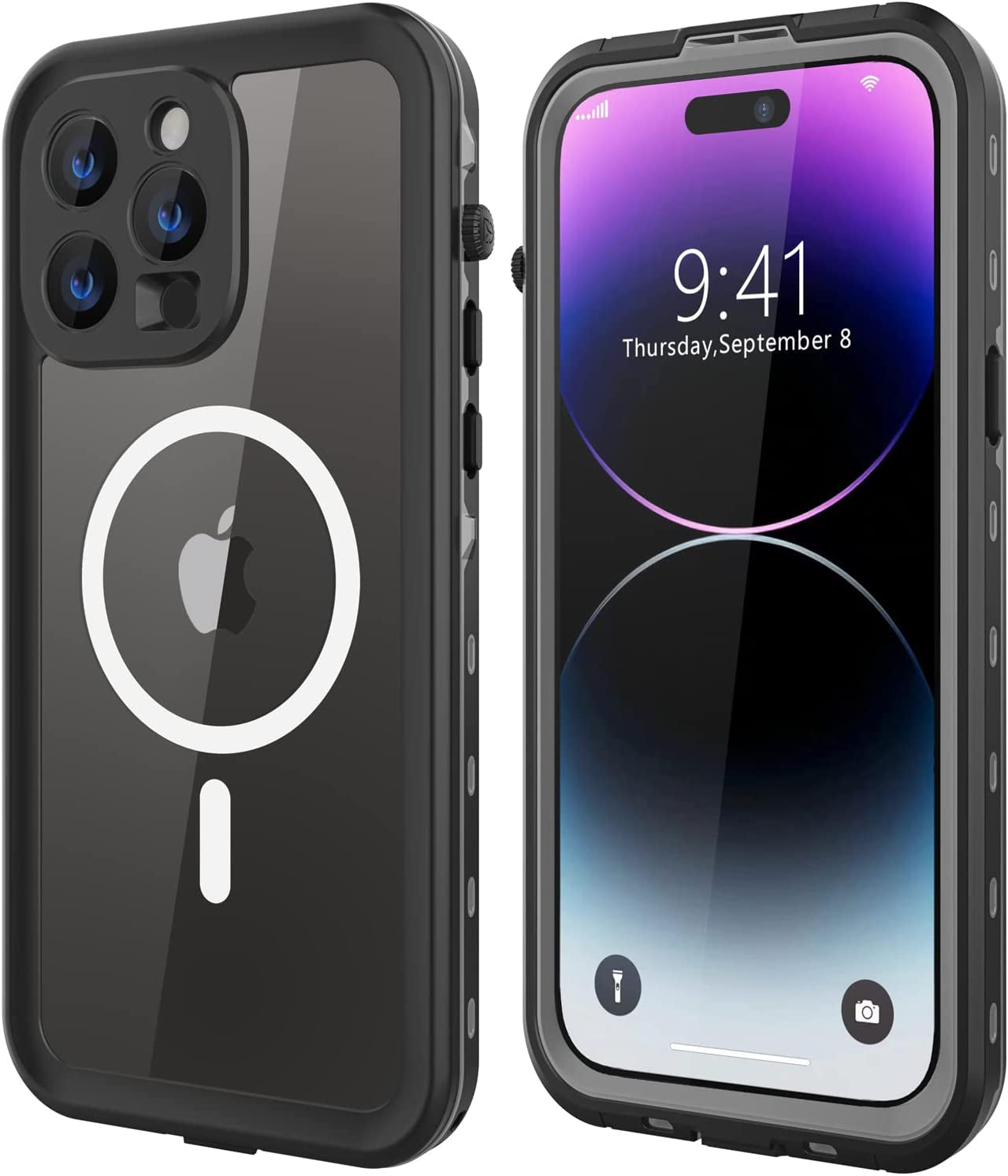 Dewfoam Design for Iphone 14 Pro Max Waterproof Case, Shockproof Dustproof Phone Case with Screen Protector, Full Body Protective Phone Case for Iphone 14 Pro Max 6.7''(Teal) Dewfoam Blackclear